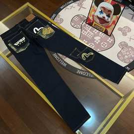 一件代发 春秋新款潮牌福神直筒大小刺绣牛仔裤提花男士印花长裤