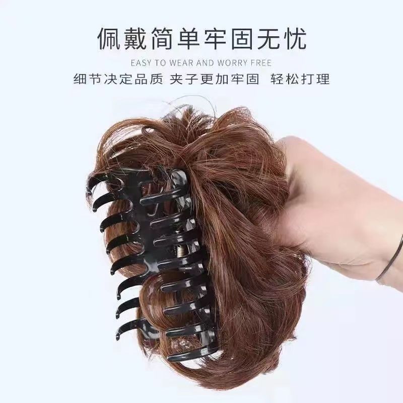 真發丸子頭抓夾假髮發圈女捲髮器花苞髮夾蓬鬆自然女頭盤發丸子頭