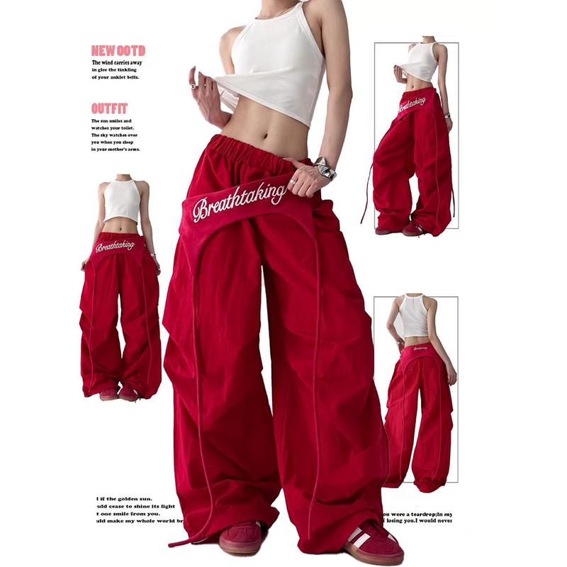 American-Style Trendy Wide-Leg Pants for Women with Layered Ruffle Design, Hip-Hop Jazz Retro Casual Loose Scimitar Pants