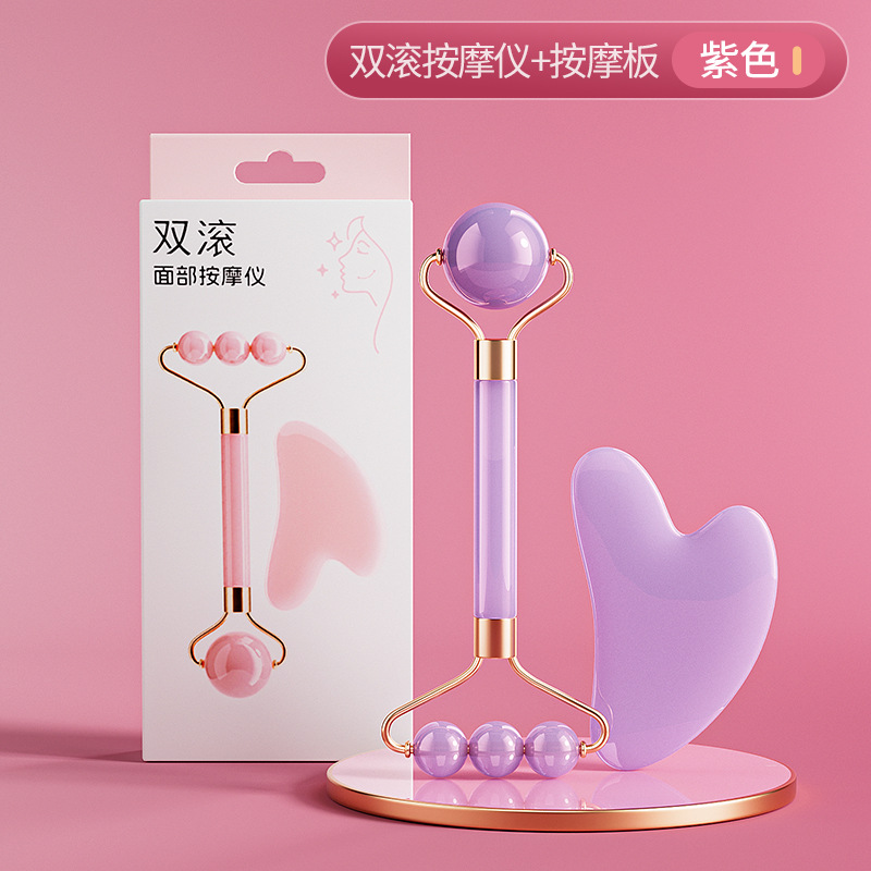 Nuevo rodillo de doble cabeza masaje facial no jade ojo facial levantamiento de masaje apretado conjunto de herramientas de belleza