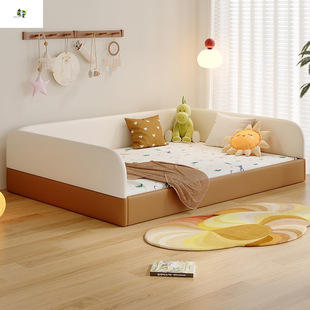 Designed Platform Bed Children's Leather High Box Storage Bed Simple Modern Baby Baby Spliced ​​Floor Bed with Guardrails