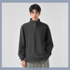 跨境秋冬运动立领半拉链卫衣纯色工作服可印logo刺绣批发长袖男女