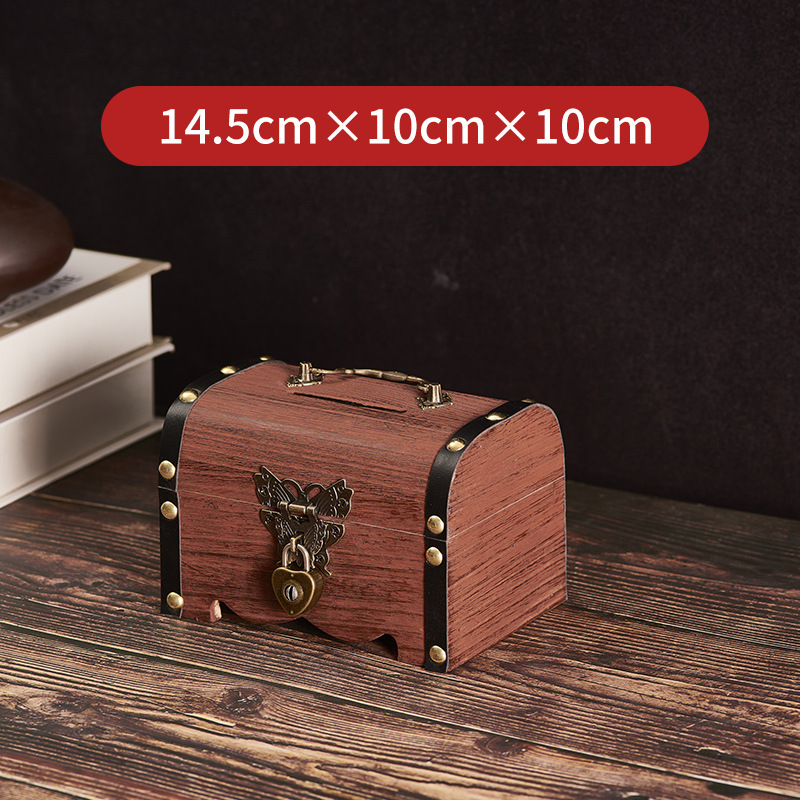 Alcancía de madera maciza para niños con cerradura, solo depósitos, sin retiradas, caja de ahorros de madera, gran capacidad, cofre del tesoro de moda en TikTok, transfronterizo.