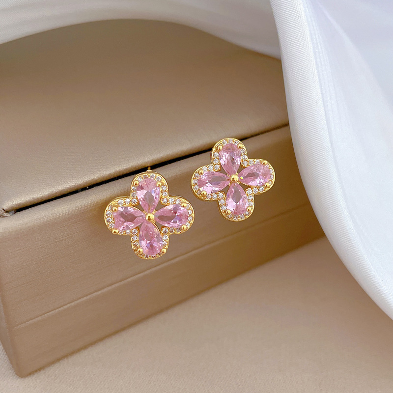 Vierblättriges Blumen Halsketten Und Ohrring Set Für Damen_voghion.com