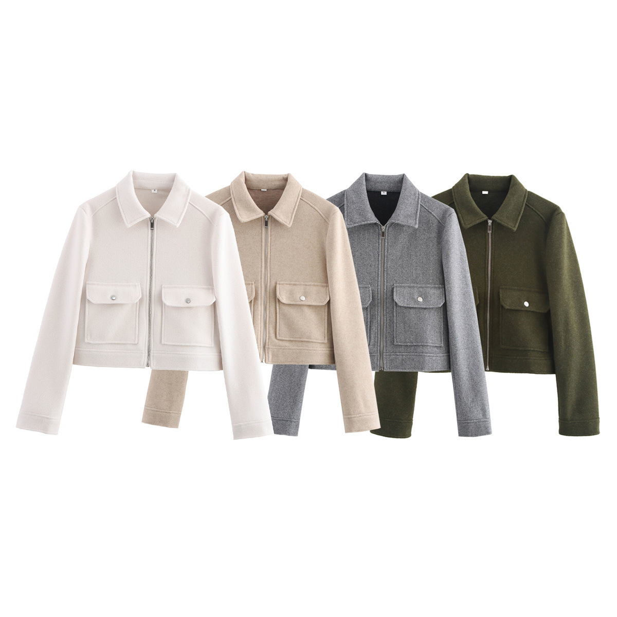 Cross-border European and American style autumn and winter new fashion zip-up lapel pocket long-sleeved jacket X924076