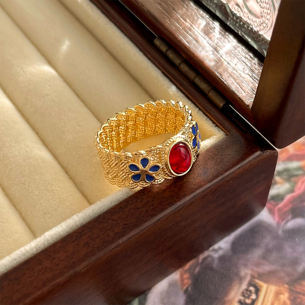 Vintage medieval enamel retro palace style ring female light luxury gold index finger ring