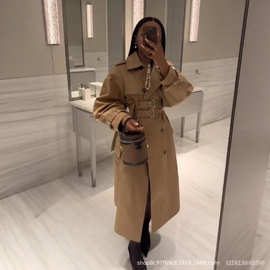 欧美跨境秋季新款女装复古英伦风高级质感时髦百搭双腰带风衣外套