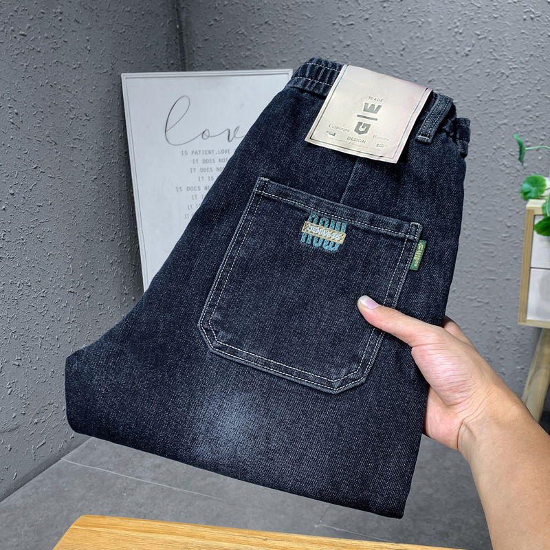 Trendy brand hot selling jeans for men in spring autumn  2024, blue and gray drawstring slim fit small leg pants, men's_senzul.com
