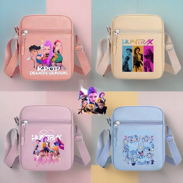 New Style Cartoon Print Hunting Girl Group Colorful Small Square Bag for Boys and Girls, Casual Trendy Cute Women's Shoulder Bag