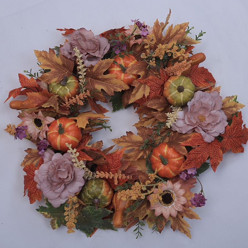 Cross-border Amazon Autumn Harvest Festival Maple Leaf Pumpkin Artificial Garland Thanksgiving Outdoor Decoration Rattan Circle