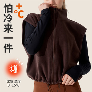 Ollie velvet stand collar zipper vest women's autumn and winter sports warm casual coat fleece-lined sleeveless fitness vest