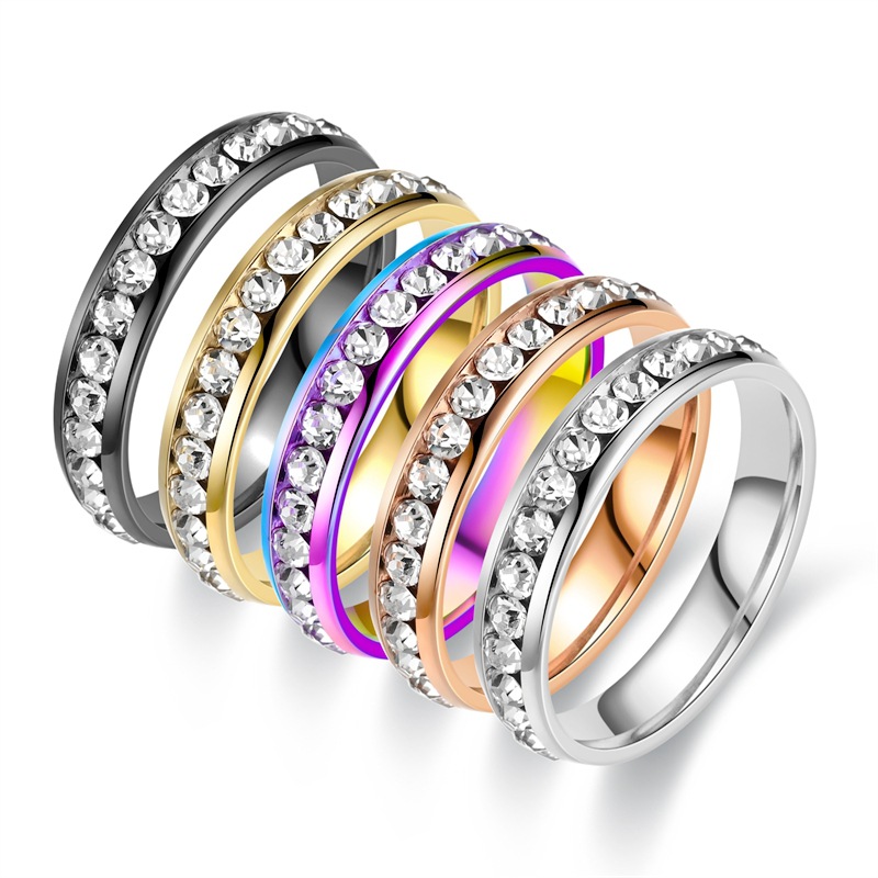 Round Pattern Unisex Gender Real Gold Plated 201 Stainless Steel PVD Coated Artificial Diamond Round Waterproof Non Tarnish Modern Style Rings For Unisex