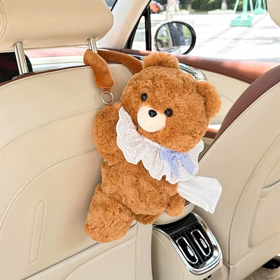 Hanging Bag Cartoon Car Interior — Car tissue box/set - papa-bear-tissue-box-light-brown-scarf