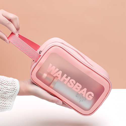 Transparent Waterproof Makeup Bag PU Korean Sanding Convenient Shoulder Storage Bag Swimming Bag PVC Cosmetics Toiletry Bag