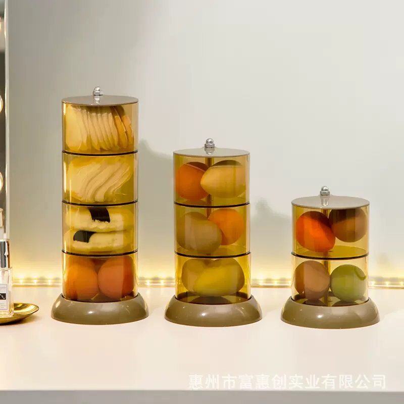 化妆棉收纳盒美妆蛋棉签粉扑卸妆棉桌面收纳带盖防尘透明旋转架子