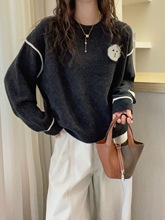 小猫刺绣羊毛针织衫女欧洲站2025冬装新款欧货女装毛衣打底衫潮