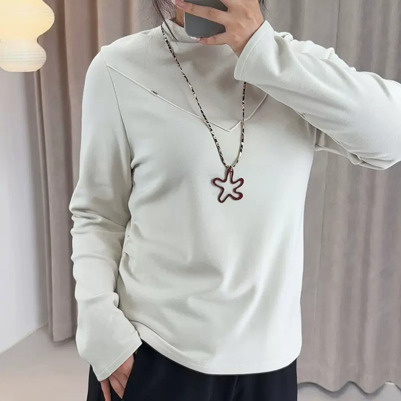 双天2025秋天新款胖MM大码女装打底T恤时尚半高领长袖打底衫9107