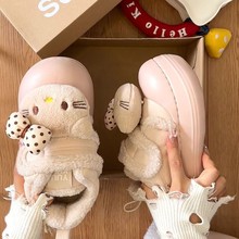 可爱卡通凯蒂猫魔术贴雪地靴女2025秋冬新款外穿厚底家居保暖棉鞋