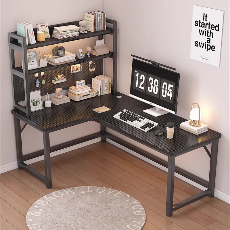 Escritorio de esquina de estilo crema, escritorio de aprendizaje para el hogar, estantería, escritorio de una pieza, tablero de agujero de esquina, escritorio de computadora de escritorio simple