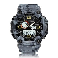 OHSEN時尚雙顯學生手表2005 奧聖防水戶外運動登山男士多功能手表