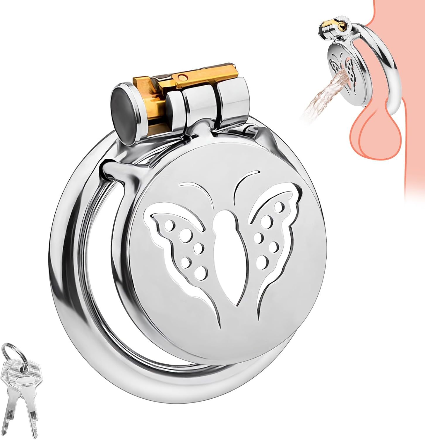 Men’s Stainless Steel Birdcage Chastity Cage with Lock, Manual Restraint Device — detail image 2