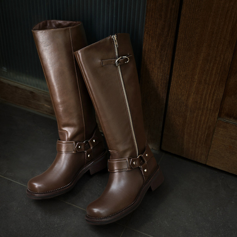 Light Luxury Niche Retro 2025 Autumn and Winter New Women's Shoes and Boots, Foreign Trade Cross-Border First-Layer Waxed Leather, Designer Collection Light Luxury Niche Retro 2025 Autumn and Winter New Women's Shoes and Boots, Foreign Trade Cross-Border First-Layer Waxed Leather, Designer Collection