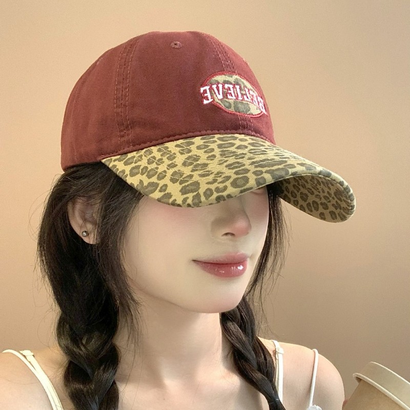 春秋新款美式复古豹纹拼接棒球帽女软顶宽帽檐显脸小百搭鸭舌帽男|undefined