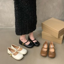 韩版仙女风低跟玛丽珍单鞋女2023年秋季新款圆头浅口一字带豆豆鞋