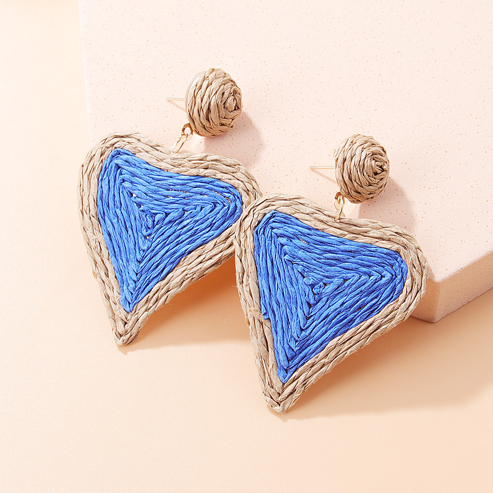 1 Pair Basic Retro Heart Shape Raffia Drop Earrings display picture 9