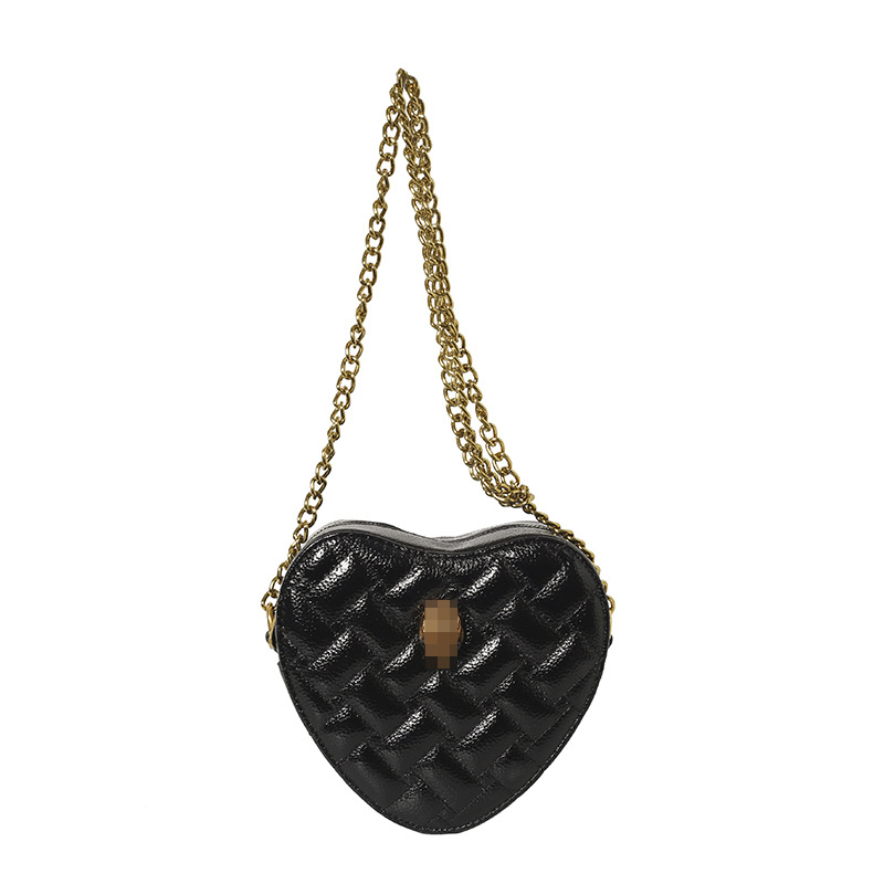Bolso de hombro transfronterizo para mujer nueva tendencia bolso de corazón de alta gama patrón de lichi ringge bolso de mensajero de cadena de color sólido simple