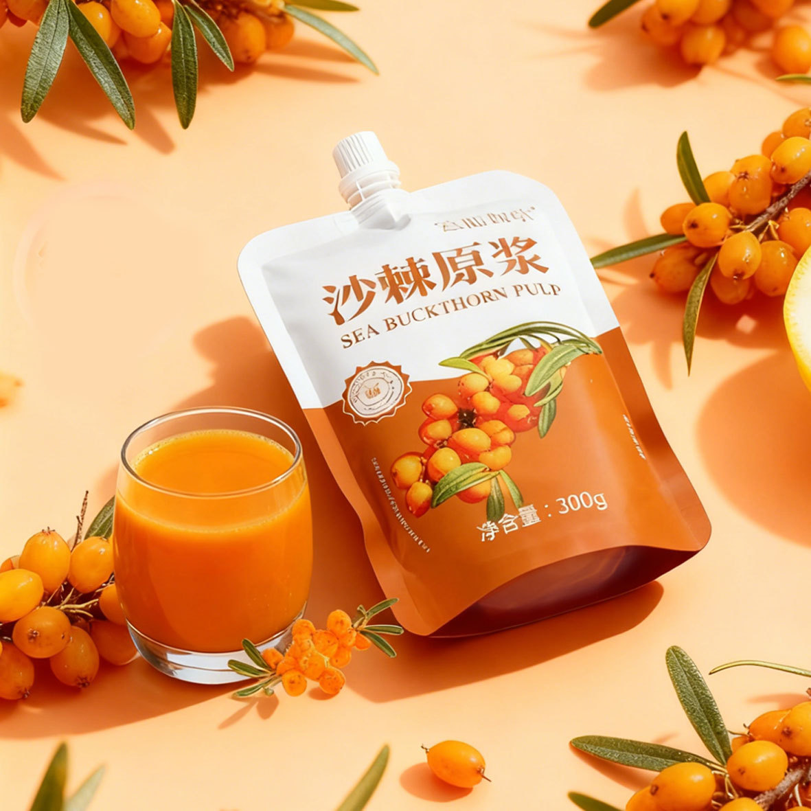 Sea Buckthorn Juice Puree 300ml Portable Spout Pouch Inner Mongolia Sourced specifications