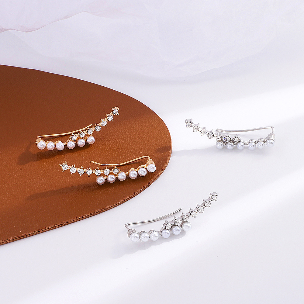 Fashion Geometric Alloy Inlay Artificial Pearls Zircon Women's Ear Clips display picture 4