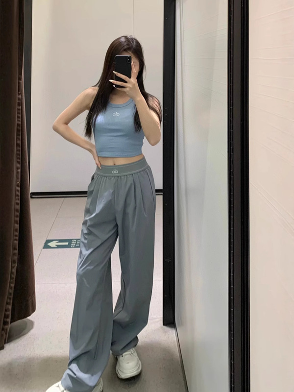 Alo yoga休闲运动长裤梭织阔腿裤高腰织带宽松显瘦轻薄速干神裤女|undefined