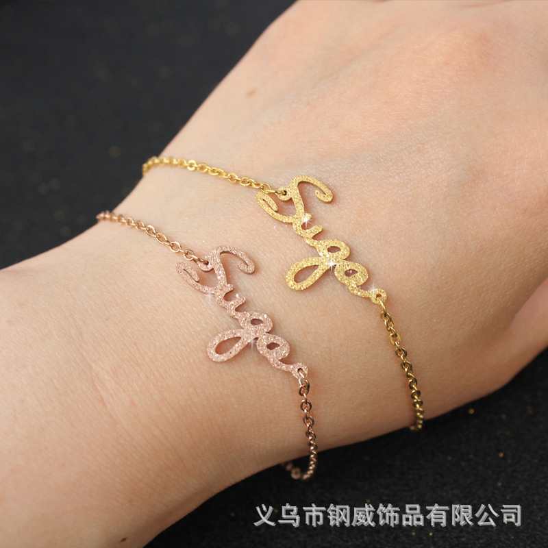 Cross-border hot sale custom letter name constellation bracelet women's Pearl sand titanium steel personalized steel bracelet accessories