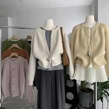 欧玛莱 圆领粗针织开衫厚毛衣秋季韩版纯色插肩袖长袖外套女 4274