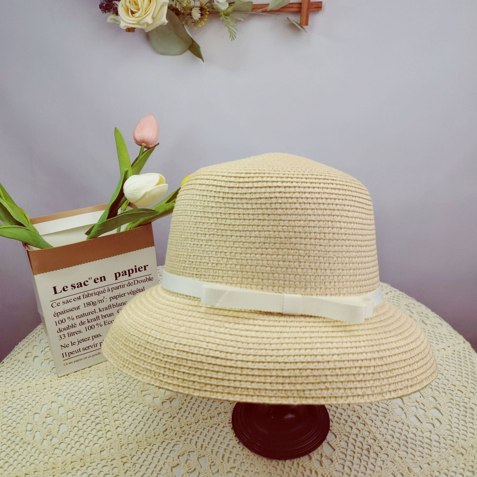 Hepburn Style Raffia Straw Sun Hat For Women Summer Beach_voghion.com