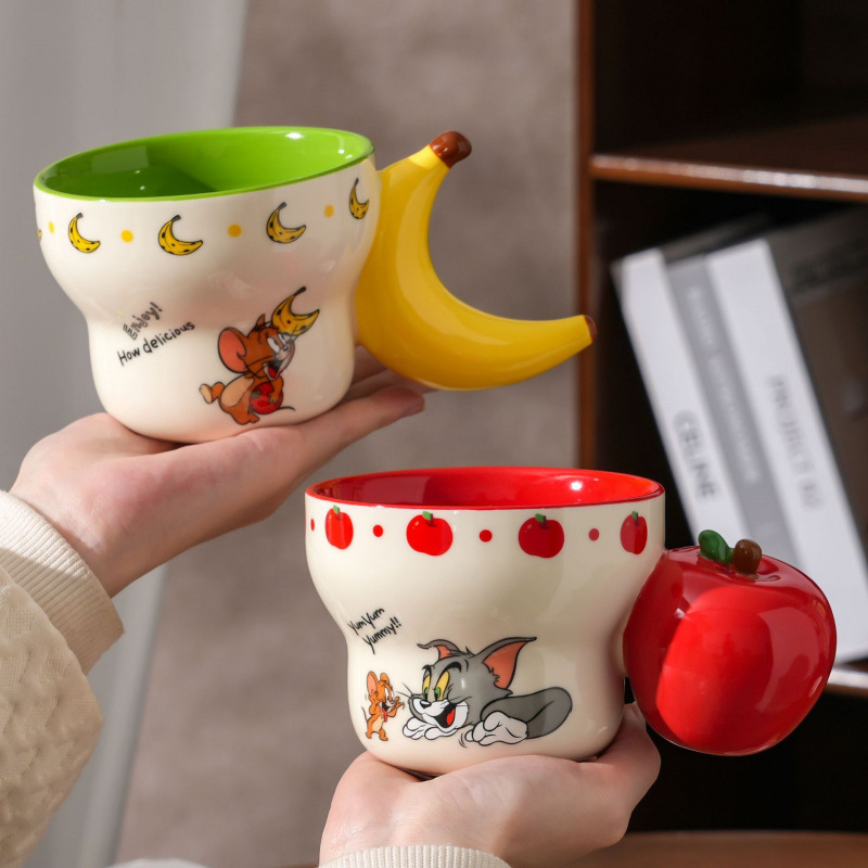 Auténtico autorizado gato y ratón personalidad creativa de dibujos animados tazas de cerámica taza de desayuno taza de regalo de mano alta