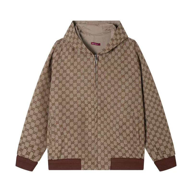 Cross-border foreign trade G brand autumn and winter new model, all-over monogram print, hooded unisex couple's loose-fitting zip-up flight jacket Cross-border foreign trade G brand autumn and winter new model, all-over monogram print, hooded unisex couple's loose-fitting zip-up flight jacket