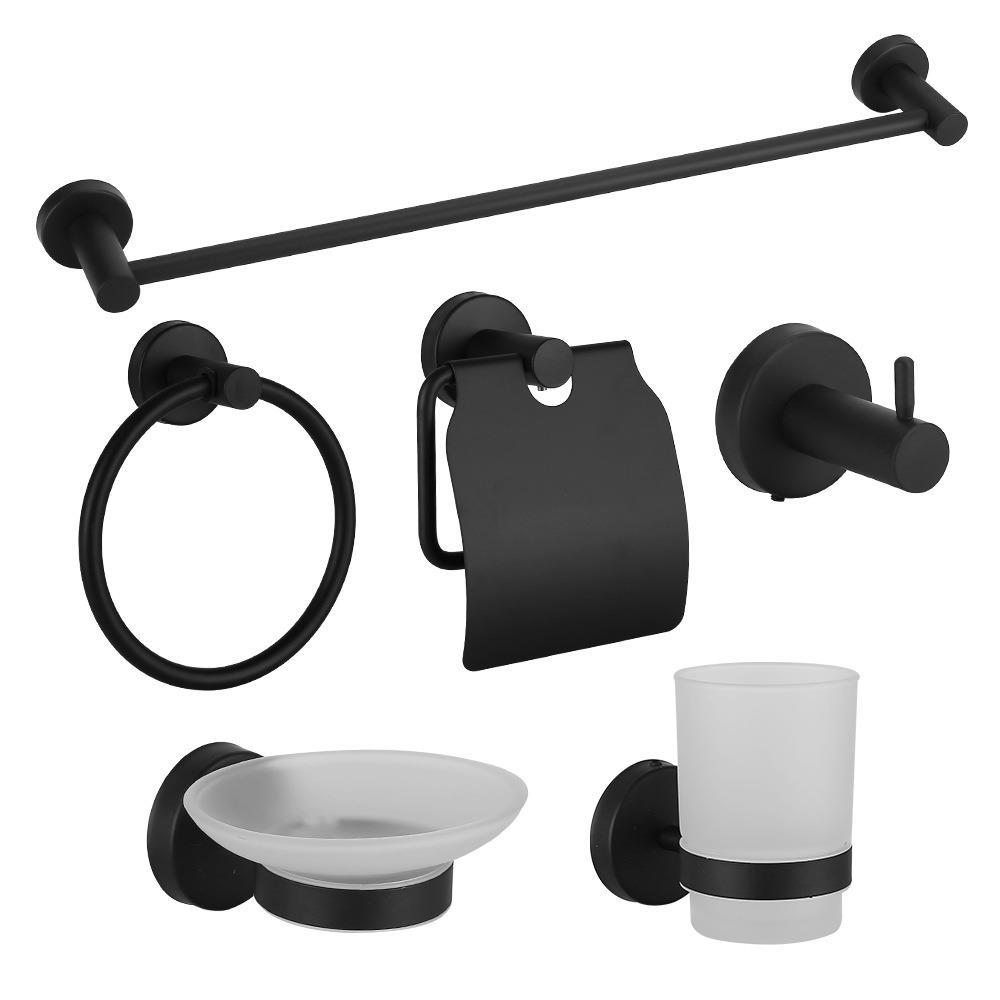 Baño colgante conjunto de acero inoxidable seis piezas toallas toallas barra toallas toallas toallas un gancho anillo conjunto colgante de pared