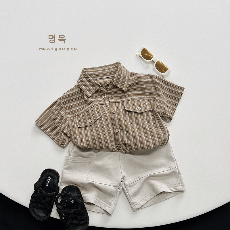 Niños camisa de manga corta en verano niño vertical bar personalidad femenina coreana Sen marea niños camiseta niños Chaqueta de algodón