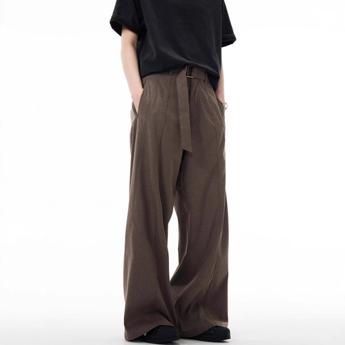 Hip-hop American streetwear high-end sense drop-down Western pants for men and women retro belt vibe loose versatile straight-leg casual pants