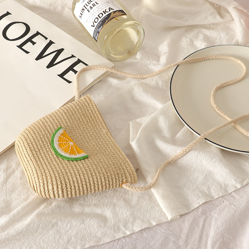 Bolsos Primavera/Verano Princesa Key Monedero Bolso para niños tejido a mano Mini fruta con cremallera Bolso bandolera