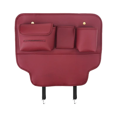 Chair back anti-kick pad Back Storage Bag Car-Mounted - multifunctional-anti-kick-pad-burgundy-red