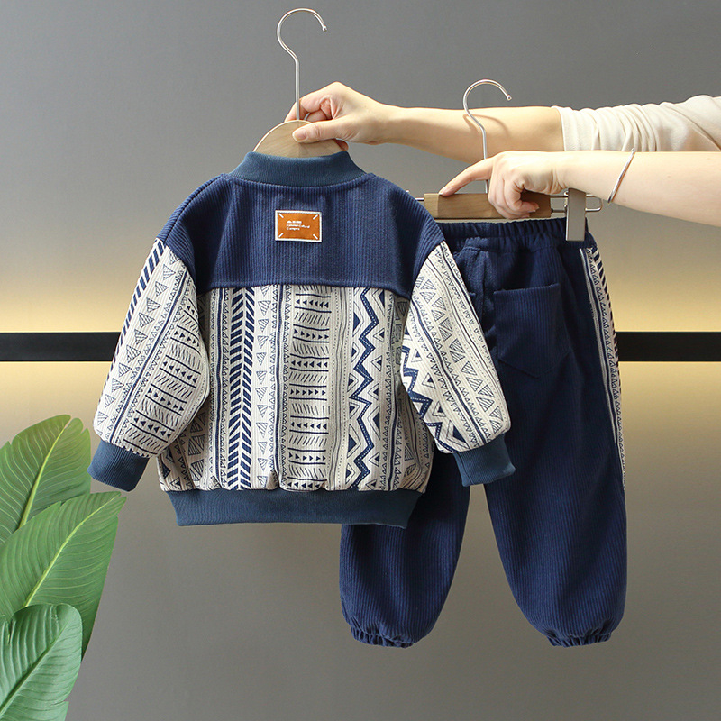 7726 traje de primavera para niños 2025 nuevo traje casual de dos piezas para niños ropa de pana de primavera y otoño fresco de moda para bebés