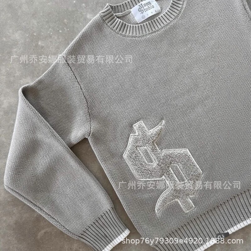 Autumn and Winter High Street Loose Knitwear New Tops Sweater Embroidery European and American Design Jacquard Round Neck Cross-Border Men and Women