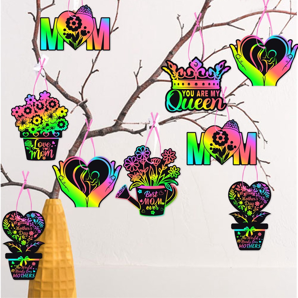 Amazon Día de la Madre Decoración festiva Pintura para raspar Colorful DIY Tarjeta para rascar Decoración del Día de la Madre Adornos