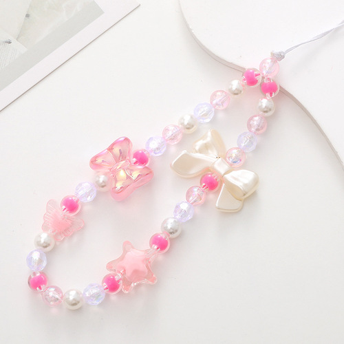 New bow mobile phone chain diy candy beads mobile phone case pendant pendant short anti-fall and anti-lost wrist strap