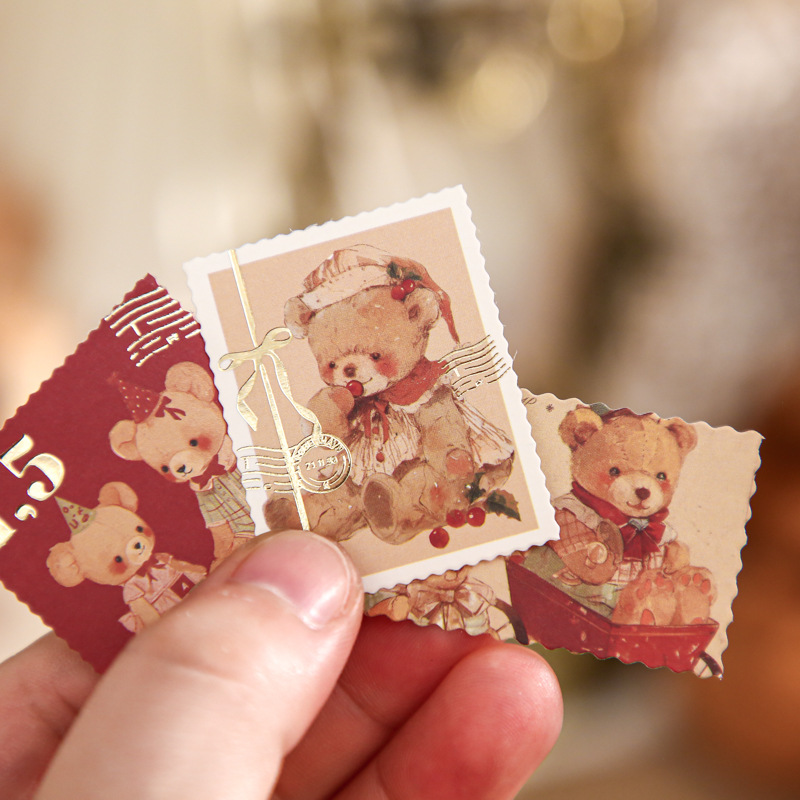 Bolsa de pegatinas de sello bronceado Mr. Paper, regalo de oso, linda pegatina retro, pegatina decorativa de cuenta de mano, pegatina de sellado