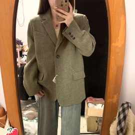 早秋日系复古毛呢子西装大衣外套2025秋感宽松短款西服上衣有吊牌