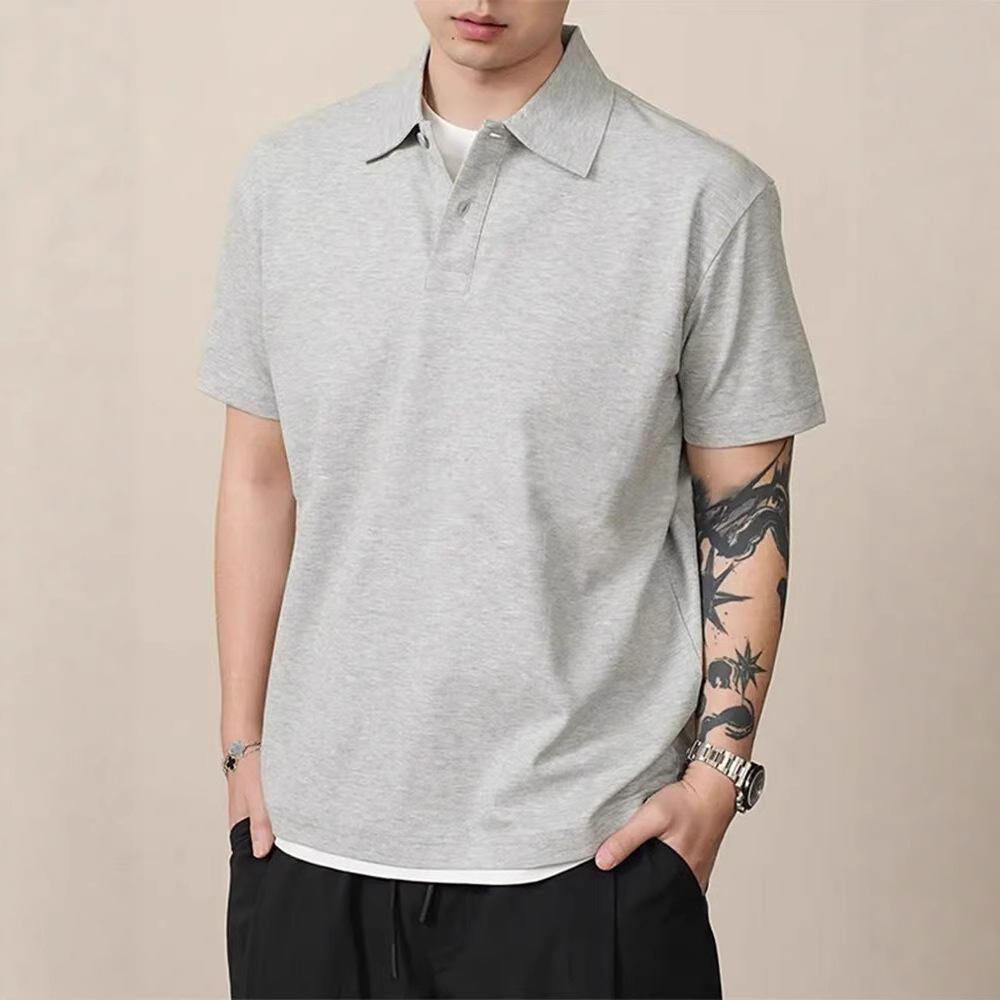 Black Fake Two-Piece Right Shoulder Short-Sleeved Men's Polo Shirt American Retro Handsome High-End T-Shirt Heavy Half-Sleeve
